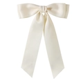 Elegant cream satin bow hair clip with long ribbons and smooth silky texture finish - 4.0cm Duckbill Clip-Z247 / Cream