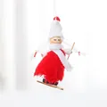 Muñeca de Navidad de peluche con esquís de madera y gorro de punto adorno 12cm - Pieza Única / Nueva Chica de Esquí Roja