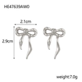 Silver bow-shaped stainless steel earrings measuring 2.1cm by 2.9cm and weighing 7.0g - HE47639AW0 Silver Pleated Bow