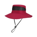Breathable red outdoor sun hat with black mesh panels and adjustable chin strap - Burgundy