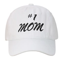 Vintage white washed cotton baseball cap with black #1 mom embroidery for women - Adjustable / White