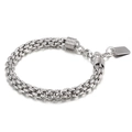 Men's punk style braided stainless steel bracelet with lobster clasp and metal tag - Style B / Silver