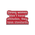 Pin's en émail rouge pour femmes fortes avec bordure argentée sur fond blanc - Style Rouge Avec Slogan Inspirant (QHXZ2535)