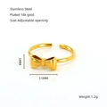 Elegant 18K gold plated stainless steel bow ring with adjustable opening for women - Adjustable Open / Bowknot Open Style (ZR1210G) / Gold