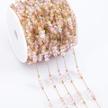 Pink AB crystal beads with gold stainless steel chain roll for DIY jewelry making - 1 Meter/Pack / Gold Chain-Pink Bead