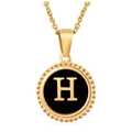 Gold stainless steel letter H pendant necklace with black enamel inlay for women - Gold H (With Chain)