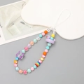Beaded phone charm with purple duck pendant and colorful hearts on a white background - K2409 Purple Duck Colorful Beads Phone Chain