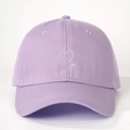 Detailed close-up of white heart embroidery on a light purple cotton twill baseball cap - One Size / Purple