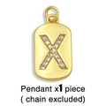 Detail of gold rectangular pendant with a sparkling zircon encrusted letter X motif - Gold Letter X Pendant (Without Chain)