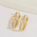 Chic gold pentagram hoop earrings with sparkling white crystals and u-shaped design - Pentagram