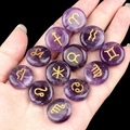 Polished purple crystal zodiac rune stones set held in hand for spiritual gifts - Amethyst (12 Pcs)