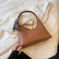 Minimalist brown half-moon underarm bag with decorative silk scarf on handle - Dark Brown