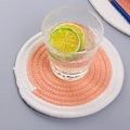Handwoven orange and cream round cotton cord coaster for heat-resistant table protection - 12cm / Orange Tangerine