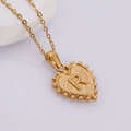 Gold-plated stainless steel heart necklace featuring letter R with hammered texture - R (With Chain)
