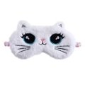 Cute white plush cat sleep mask with embroidery details and pink elastic strap - White Cat