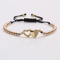 Adjustable woven bracelet with triple-tone beads and double heart cubic zirconia accents - Mixed Tri-Color Beads Chain