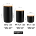 Three-piece set of matte black ceramic kitchen storage canisters with bamboo wooden lids - Small / Black