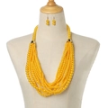 Elegant multi-layer yellow pearl tassel necklace and earrings jewelry set for women - Yellow