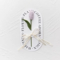 Detail of hand-knitted purple tulip with beige ribbon and decorative floral card - Closed Tulip - Light Purple