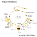 Detail of a gold stainless steel bracelet with oil-dripping charms and zircons - Gold White Bell Bracelet (TXE287)