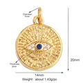 Round 14mm Evil Eye charm in gold finish with blue stone and zircon accents - Gold Round