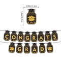 Gold and black CONGRATS GRAD banner set with graduation caps for 2026 party decor - Black Gold