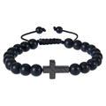 Macro shot of 8mm matte black stone beads bracelet with a detailed metal cross pendant - Pure Black Matte Classic (Style-C) / Confirmation Card