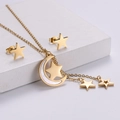 Golden moon and star jewelry set with shell inlay on white stones, necklace and studs - Gold Color (Moon & Star Set)