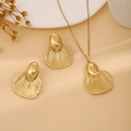 Elegant gold jewelry set with fan-shaped textured earrings and matching necklace - Fan Textured Style (E6210-12)