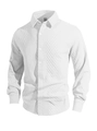 White long sleeve knitted waffle shirt for men featuring a button-up collar and regular fit - White