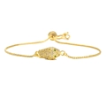Detailed view of leopard head gold bracelet with adjustable pull-string clasp and zircons - 30949