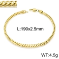 Pulsera de cadena Franco de acero inoxidable dorado, 190 mm de largo y 2,5 mm de ancho con cierre - 2.5mm de Ancho / Dorado