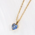 Collana a cuore dorata con un ciondolo in zircone blu sfaccettato da donna - Colore Acciaio 45+5cm / Vetro Tanzanite