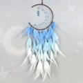 Mond-Traumfänger mit blau-weißem Federverlauf und Kristall für die Zimmerdekoration - Fertigprodukt-Ohne Licht / Kristall Gradient Mond-Blau