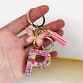 Letter P keychain with pink butterfly, heart sequins and matching tassel ornament - Butterfly Tassel 8-Shape Buckle / Letter P