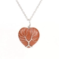 Silver tree of life wire wrapped brown goldstone heart pendant necklace on white background - Silver + Goldstone