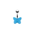 Detailed view of navel ring featuring a vibrant blue butterfly pendant on white background - Blue Butterfly