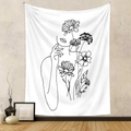 Detail view of modern minimalist line art tapestry featuring floral and female silhouettes - 73*95CM / Brushed Fabric / SM008-Floral Female