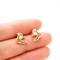 Golden stainless steel cutout stud earrings featuring a feminine face profile silhouette - Gold