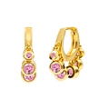 Detail of gold hoop earrings featuring a gradient of round pink cubic zirconia stones - Pink