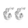 Pair of silver stainless steel earrings with woven knot C-shape design on white background - Irregular Twisted C-Shape / Silver