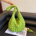 Quilted cloud puffer tote bag in vibrant lime green with a soft padded bubble texture - Green Without Charm