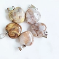 Set of 5 natural heart-shaped agate stone pendants with mixed earth-tone textures - Crazy Agate