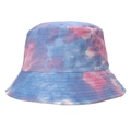 Bob réversible en coton avec motif tie-dye bleu et rose pour protection solaire d'été - L (58-60cm) / Bleu Rouge