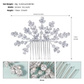Detailansicht Braut-Haarkamm mit Zirkon-Blumenmustern und Größenangaben im Detail - Üppiges Laub Mittlere Ausführung (HS-J7196S) / Silber