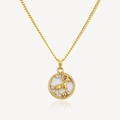 Collar dorado del signo Aries con disco blanco y detalles de cristales brillantes - Collar Aries