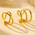 Anelli minimalisti regolabili in acciaio inossidabile dorato con design geometrico a strati - Set di strumenti combinati / Oro