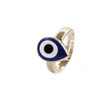Gouden verstelbare ring met blauw Evil Eye-ontwerp in de vorm van een traan - Blauw