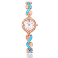 Women's rose gold watch with blue enamel and rhinestone leaf-shaped bracelet strap - Single Watch (No Jewelry) / Sky Blue