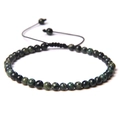 Adjustable 4mm dark green natural stone beaded bracelet with black woven cord - Variscite